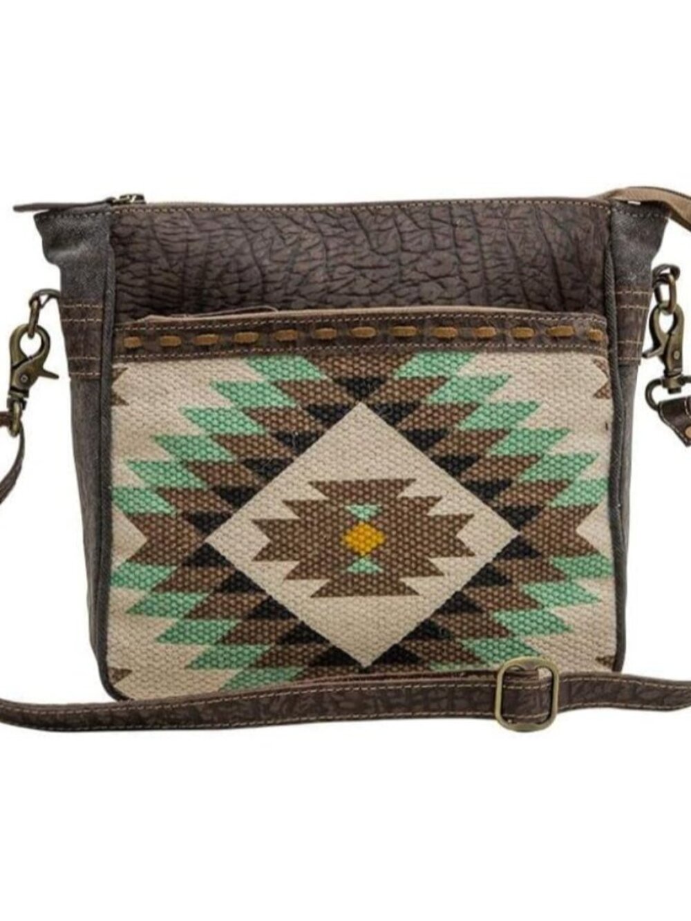 Aztec Purse for Women - Canvas Bag with Real Leather Detailing, Boho Handbags fo
